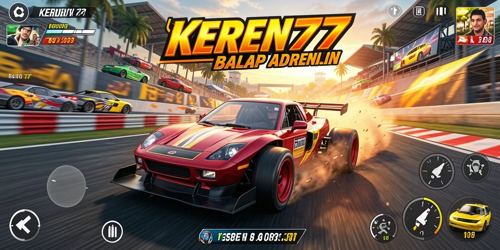 Tampilan gameplay KEREN77 saat balapan penuh kecepatan.