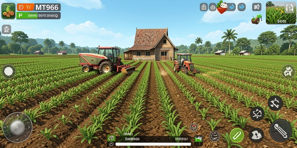 Tampilan gameplay seru dalam MT966 dengan aktivitas pertanian yang menarik.
