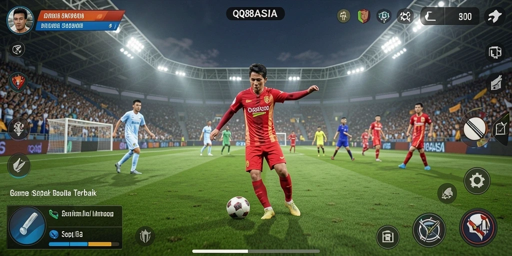 Screenshot utama QQ88ASIA menampilkan aksi mendebarkan dalam pertandingan sepak bola.