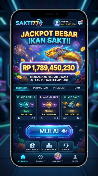 Tampilan utama aplikasi sakti77 yang modern dan intuitif.